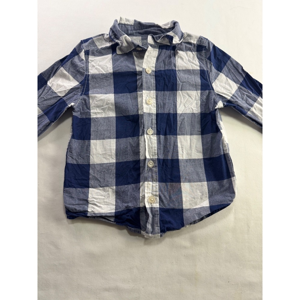 OshKosh Bgosh Boys Navy Blue White‎ Buffalo Plaid Button Down Shirt 3T